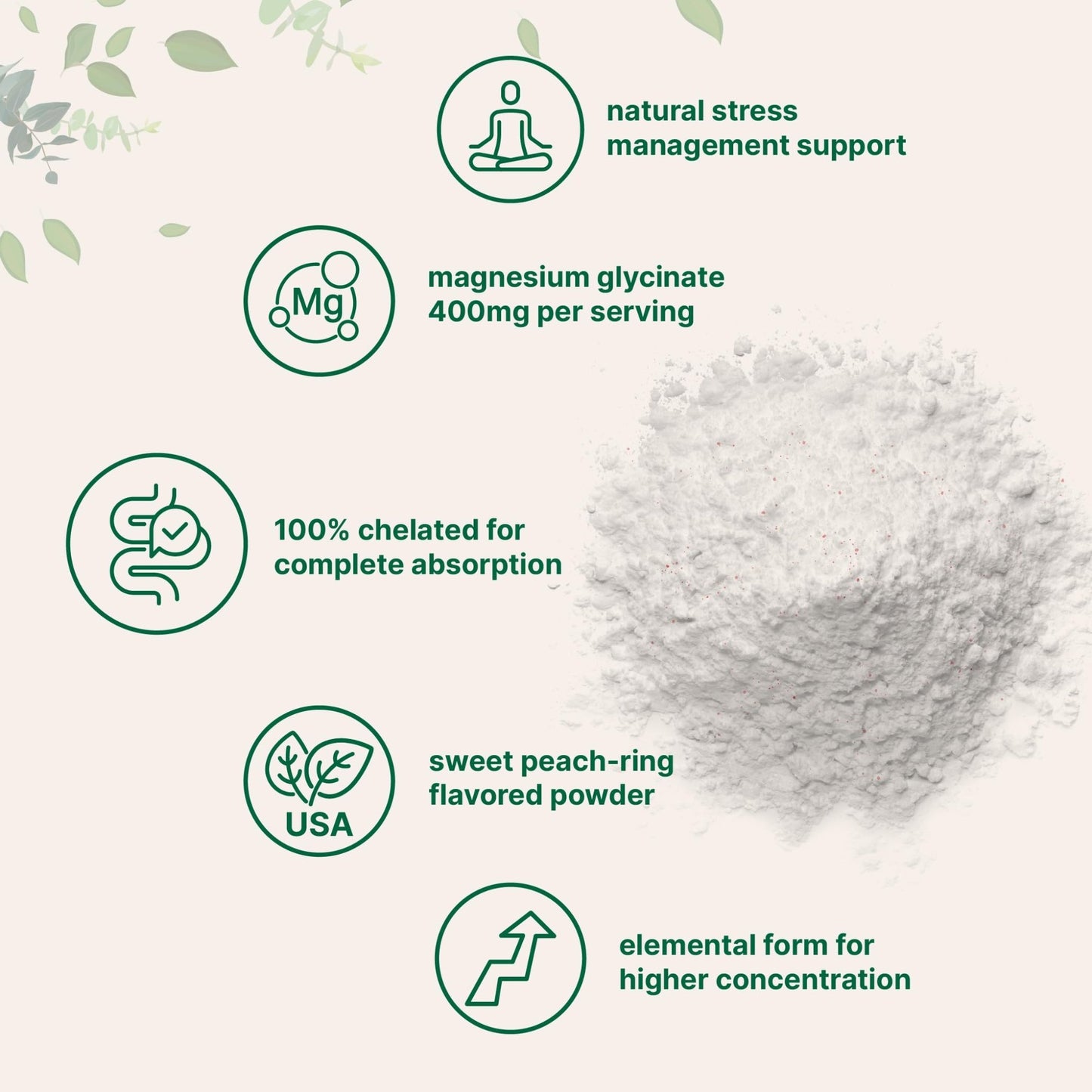 Magnesium Powder, 12oz (56 Servings) | Magnesium Glycinate Powder | Sweet Peach Ring Flavored | Sleep, Muscle, Heart & Nerve Health Support | Easily Absorbed | Non-GMO, Vegan, Sugar Free - dailyvitalstore