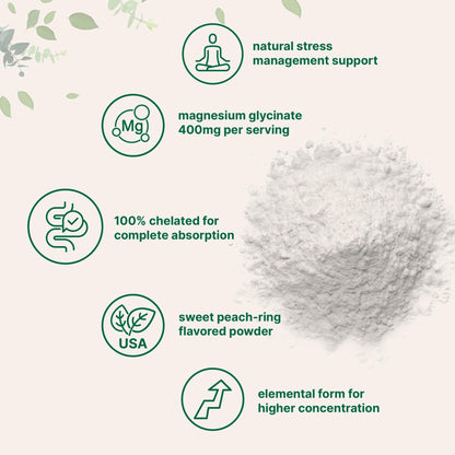 Magnesium Powder, 12oz (56 Servings) | Magnesium Glycinate Powder | Sweet Peach Ring Flavored | Sleep, Muscle, Heart & Nerve Health Support | Easily Absorbed | Non-GMO, Vegan, Sugar Free - dailyvitalstore