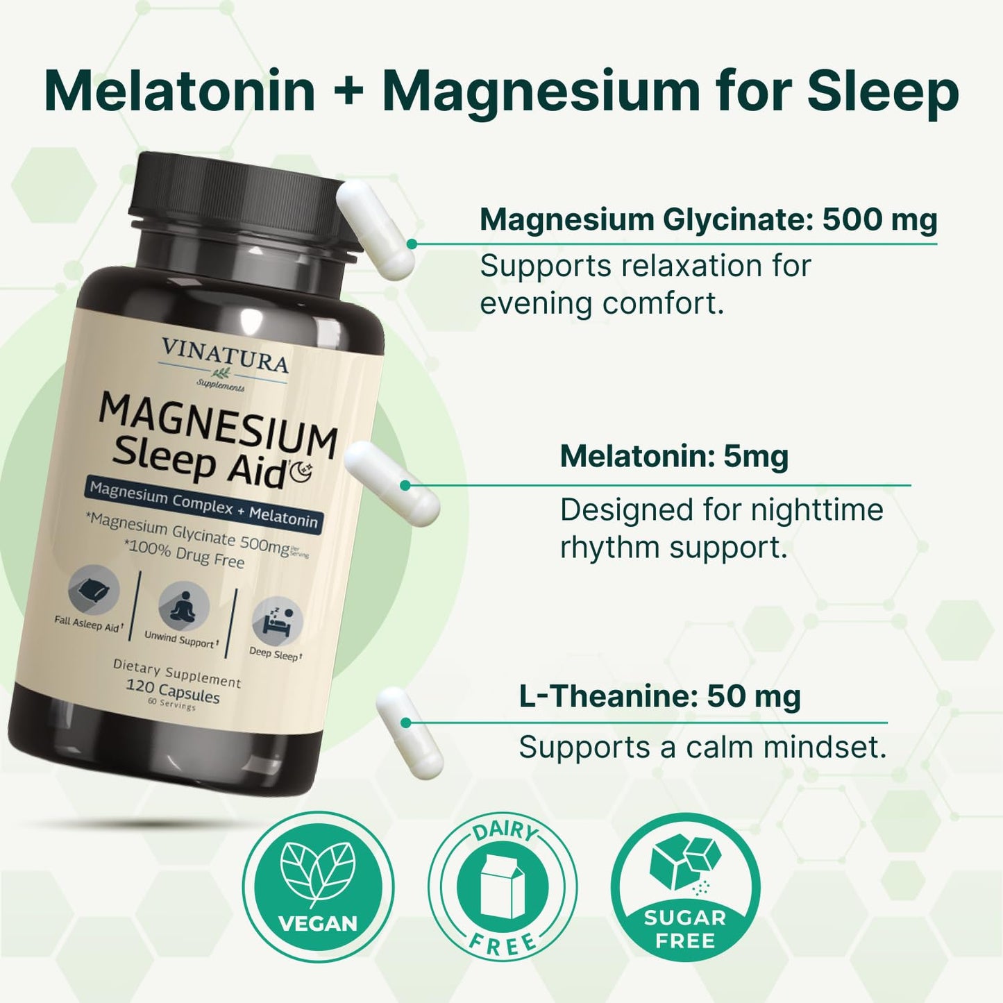 Magnesium Sleep Aid - Magnesium Glycinate Complex for Sleep with Melatonin Supplement - Glycinate 500mg, L-Theanine - 120 Capsules - dailyvitalstore