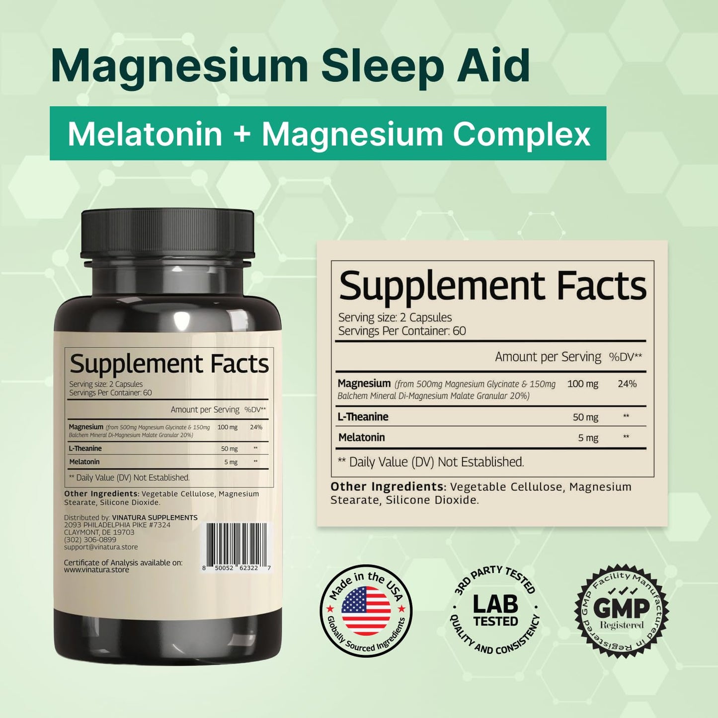 Magnesium Sleep Aid - Magnesium Glycinate Complex for Sleep with Melatonin Supplement - Glycinate 500mg, L-Theanine - 120 Capsules - dailyvitalstore