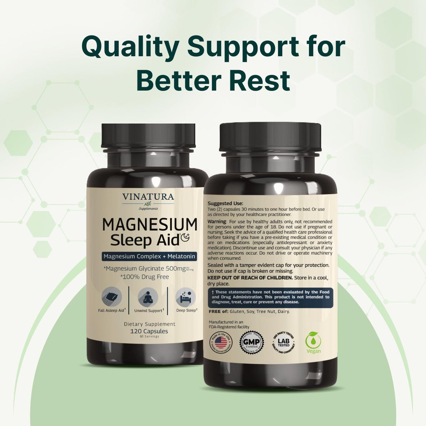 Magnesium Sleep Aid - Magnesium Glycinate Complex for Sleep with Melatonin Supplement - Glycinate 500mg, L-Theanine - 120 Capsules - dailyvitalstore