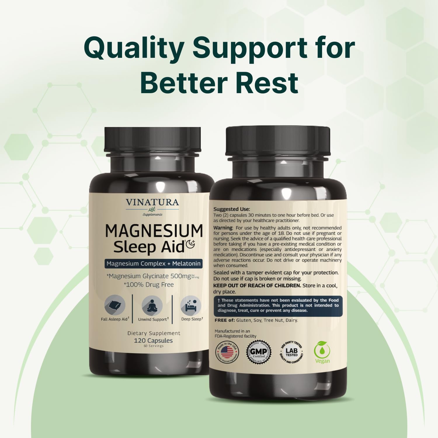 Magnesium Sleep Aid - Magnesium Glycinate Complex for Sleep with Melatonin Supplement - Glycinate 500mg, L-Theanine - 120 Capsules - dailyvitalstore