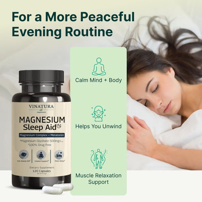 Magnesium Sleep Aid - Magnesium Glycinate Complex for Sleep with Melatonin Supplement - Glycinate 500mg, L-Theanine - 120 Capsules - dailyvitalstore