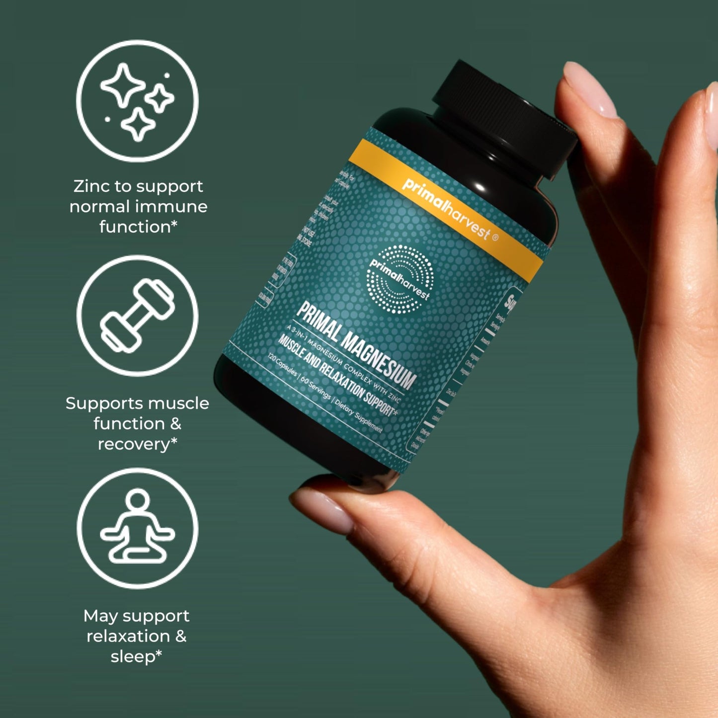 Magnesium Supplement Complex 310mg by Primal Harvest with Magnesium Glycinate, Citrate, Malate, and Zinc 120 Capsules - dailyvitalstore