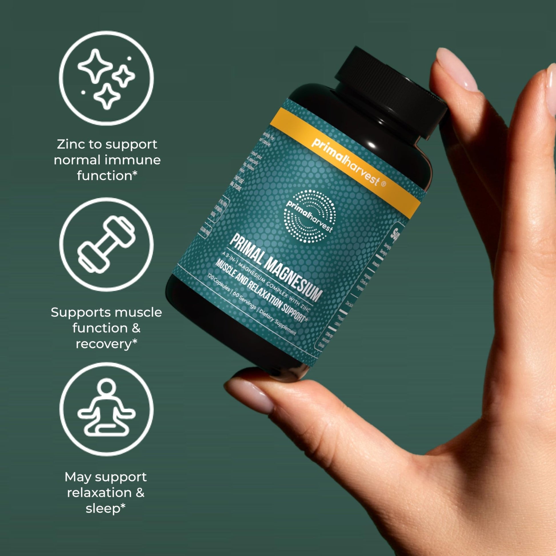 Magnesium Supplement Complex 310mg by Primal Harvest with Magnesium Glycinate, Citrate, Malate, and Zinc 120 Capsules - dailyvitalstore