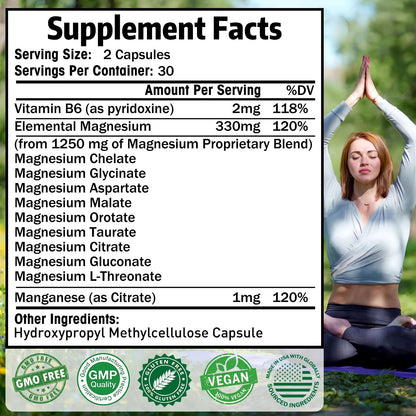 Magnesium Supplement with 9 Forms of High Absorption Magnesium Glycinate, L-threonate, Citrate, Malate and More for Muscle, Brain Support, Non-GMO, Gluten & Soy Free, 60 Capsules - dailyvitalstore