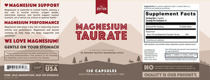 Magnesium Taurate 750mg (150mg Elemental Magnesium) – 120 Vegetarian Capsules – High-Absorption Magnesium Taurate Supplement for Heart, Muscle, and Nerve Support - dailyvitalstore