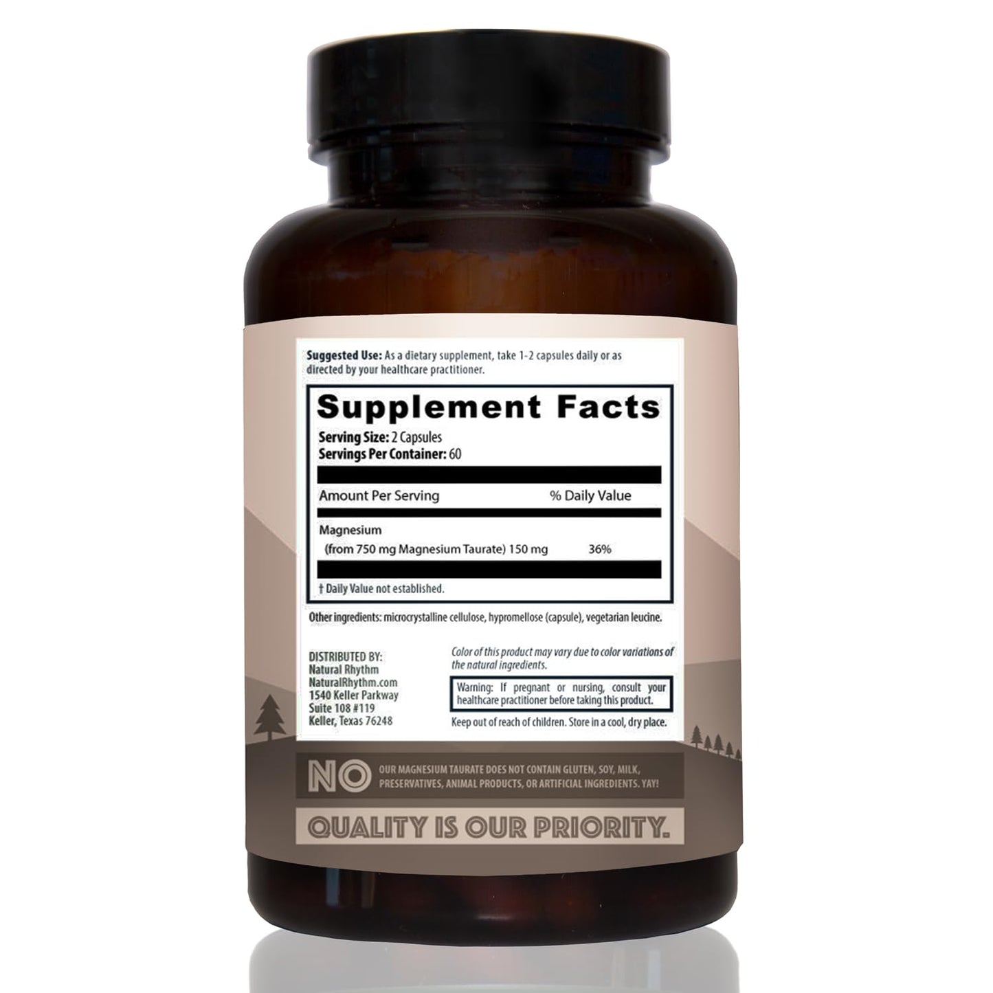 Magnesium Taurate 750mg (150mg Elemental Magnesium) – 120 Vegetarian Capsules – High-Absorption Magnesium Taurate Supplement for Heart, Muscle, and Nerve Support - dailyvitalstore