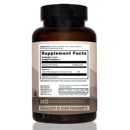 Magnesium Taurate 750mg (150mg Elemental Magnesium) – 120 Vegetarian Capsules – High-Absorption Magnesium Taurate Supplement for Heart, Muscle, and Nerve Support - dailyvitalstore