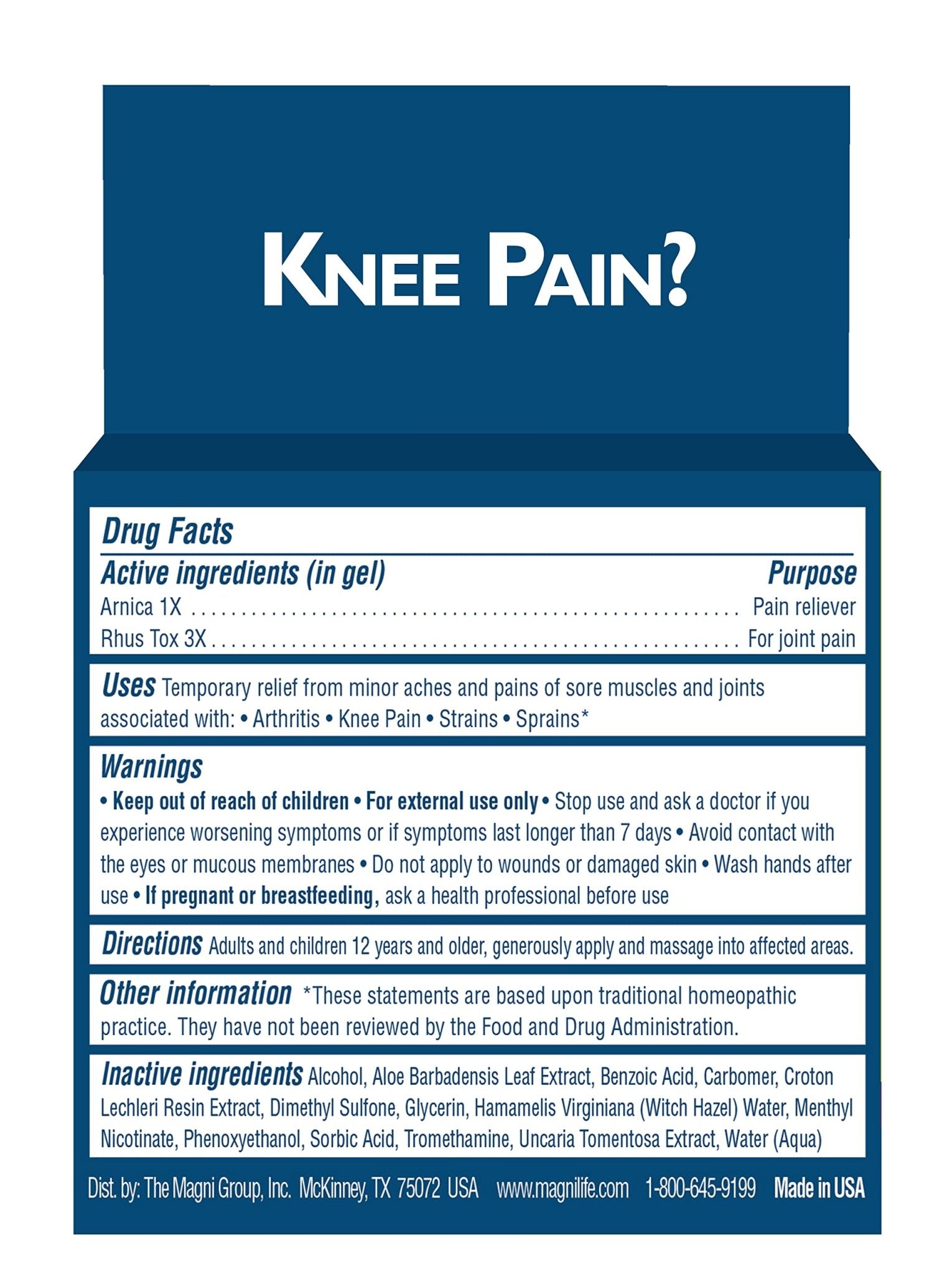MagniLife Knee Pain Relief Gel (4 oz), Arnica-Based Gel for Joint Pain, Knee Stiffness & Swelling, Non-Greasy, No Staining, Massage-in Formula for Daily Knee Support & Comfort - dailyvitalstore