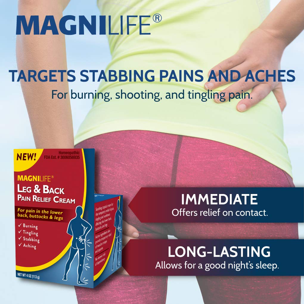 MagniLife Leg & Back Pain Relief Cream (4 oz), Topical Support for Leg Pain & Lower Back Discomfort, Fast Absorbing, No Residue, Mild Scent, Massage-in Formula - dailyvitalstore