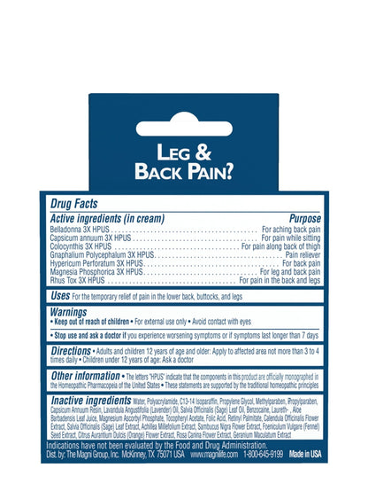 MagniLife Leg & Back Pain Relief Cream (4 oz), Topical Support for Leg Pain & Lower Back Discomfort, Fast Absorbing, No Residue, Mild Scent, Massage-in Formula - dailyvitalstore