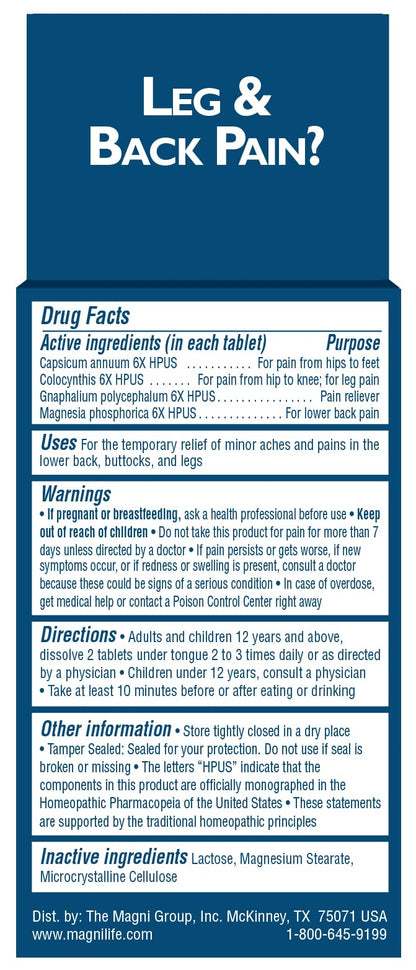MagniLife Leg & Back Pain Relief Tablets,125 Ct, Fast-Acting Pain Relief Naturally Soothes Burning, Tingling & Stabbing Aches, Symptomatic or Preventative, Non-Habit Forming Quick-Dissolve Tablets - dailyvitalstore