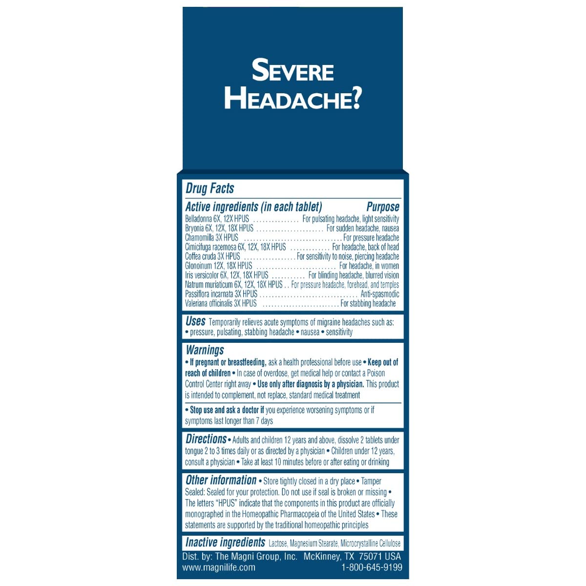 MagniLife Migraine Relief, Non-Habit Forming, 90 Homeopathic Tablets, Migraine Medicine for Light & Sound Sensitivity, Nausea, Blurred Vision & Pressure, Quick-Dissolve Headache Pain Relief - dailyvitalstore