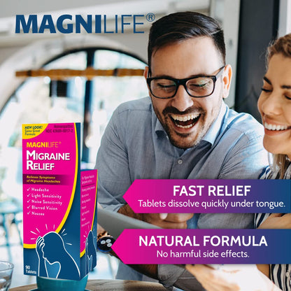 MagniLife Migraine Relief, Non-Habit Forming, 90 Homeopathic Tablets, Migraine Medicine for Light & Sound Sensitivity, Nausea, Blurred Vision & Pressure, Quick-Dissolve Headache Pain Relief - dailyvitalstore