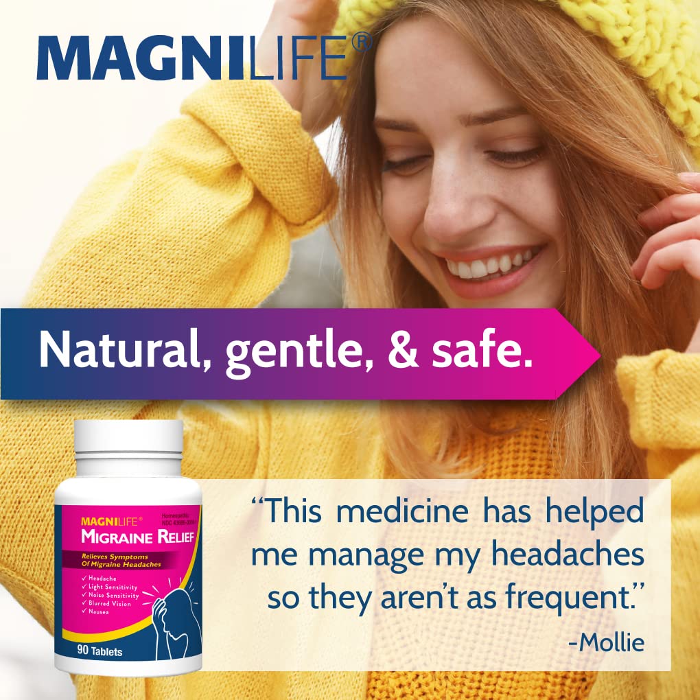 MagniLife Migraine Relief, Non-Habit Forming, 90 Homeopathic Tablets, Migraine Medicine for Light & Sound Sensitivity, Nausea, Blurred Vision & Pressure, Quick-Dissolve Headache Pain Relief - dailyvitalstore