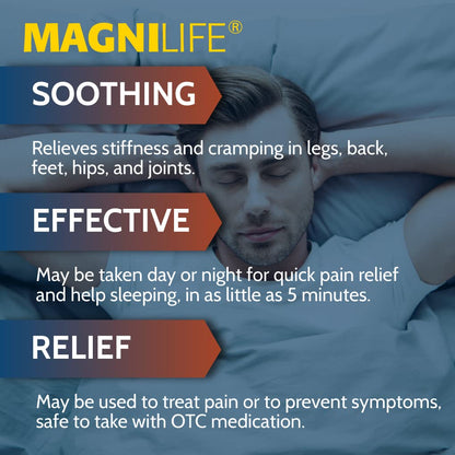 MagniLife Muscle Cramp Pain Relief Quick-Dissolve Tablets, 125 Count, Quinine-Free Homeopathic Medicine for Leg, Foot, Hip, Joint & Back Pain Relief, Helps Ease Muscle Ache, Cramping & Stiffness - dailyvitalstore