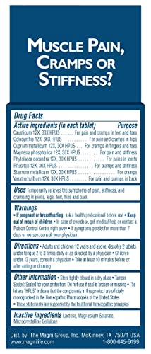 MagniLife Muscle Cramp Pain Relief Quick-Dissolve Tablets, 125 Count, Quinine-Free Homeopathic Medicine for Leg, Foot, Hip, Joint & Back Pain Relief, Helps Ease Muscle Ache, Cramping & Stiffness - dailyvitalstore