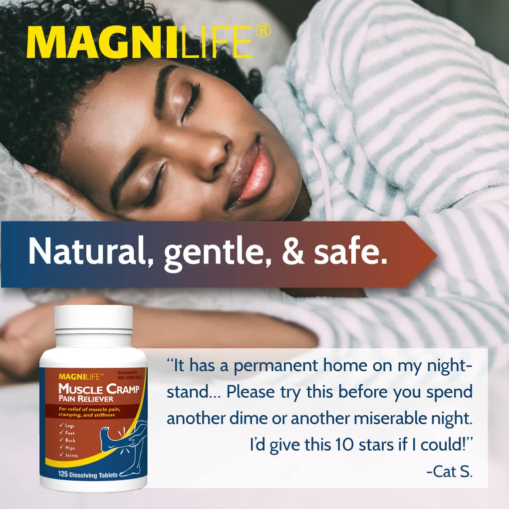 MagniLife Muscle Cramp Pain Relief Quick-Dissolve Tablets, 125 Count, Quinine-Free Homeopathic Medicine for Leg, Foot, Hip, Joint & Back Pain Relief, Helps Ease Muscle Ache, Cramping & Stiffness - dailyvitalstore