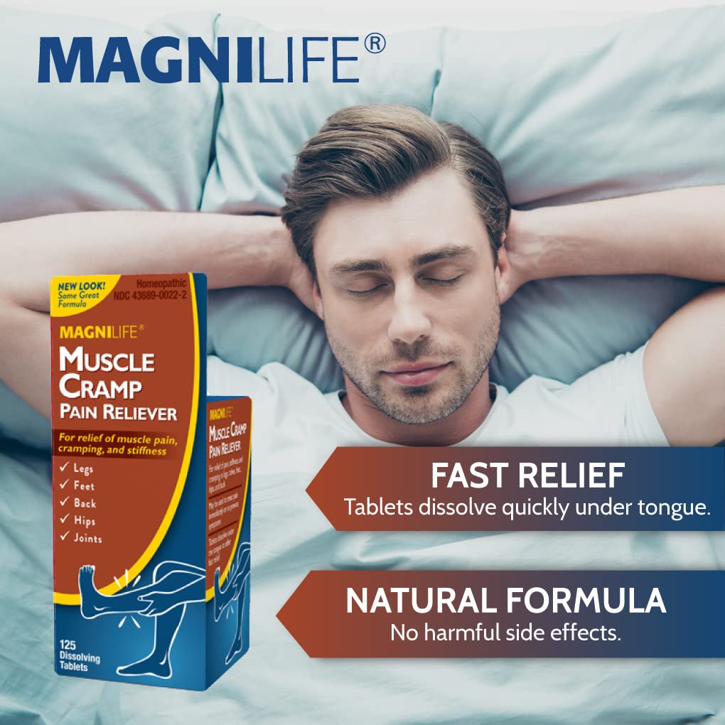 MagniLife Muscle Cramp Pain Relief Quick-Dissolve Tablets, 125 Count, Quinine-Free Homeopathic Medicine for Leg, Foot, Hip, Joint & Back Pain Relief, Helps Ease Muscle Ache, Cramping & Stiffness - dailyvitalstore