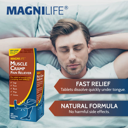 MagniLife Muscle Cramp Pain Relief Quick-Dissolve Tablets, 125 Count, Quinine-Free Homeopathic Medicine for Leg, Foot, Hip, Joint & Back Pain Relief, Helps Ease Muscle Ache, Cramping & Stiffness - dailyvitalstore