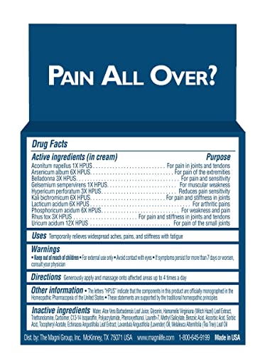 MagniLife Pain and Fatigue Relief Cream, 4 oz, Fast-Acting Relief for Fibromyalgia Symptoms, Muscle Aches & Joint Pain, Helps Relieve Soreness & Tenderness, Deep Penetrating Formula - dailyvitalstore