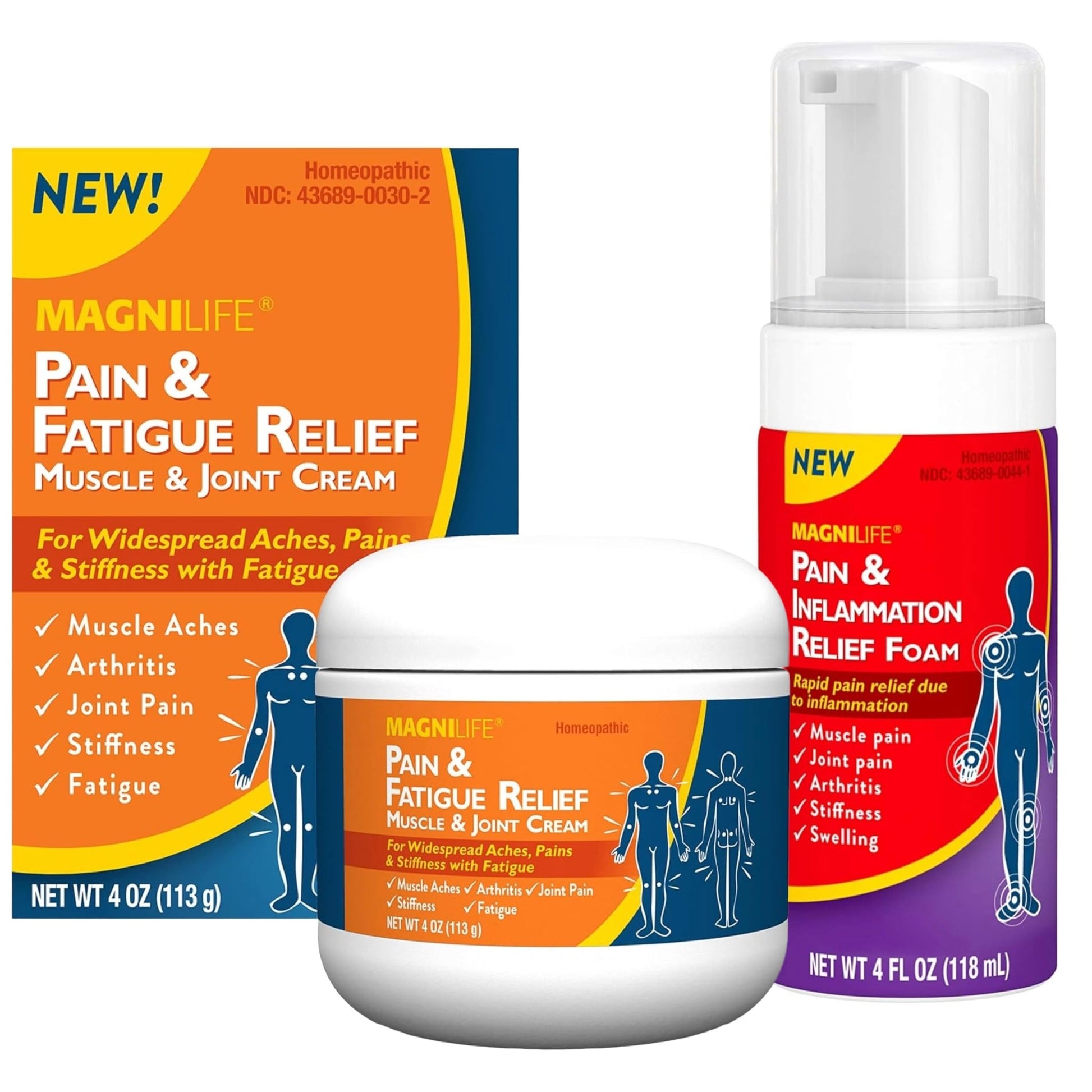 MagniLife Pain & Fatigue Relief Cream 4 oz Pain & Inflammation Relief Foam 4 oz. Natural Joint & Muscle Pain Relief Bundle for Shoulders, Back, Knees, Arthritis, Stiffness & Soreness - dailyvitalstore