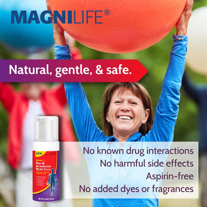 MagniLife Pain & Inflammation Relief Foam, 4 oz, Non-Greasy Arthritis Pain Reliever for Muscle, Joint, Knee, Hip, Back, Foot, Helps Ease Stiffness, Soreness, Swelling & Everyday Discomfort - dailyvitalstore