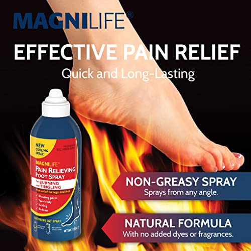 MagniLife Pain Relief Foot Spray, 3 oz, Pain Relief for Burning, Tingling or Sensitivity in Feet and Legs, No Alcohol Cooling Spray Moisturizes Dry, Cracked Heels - dailyvitalstore