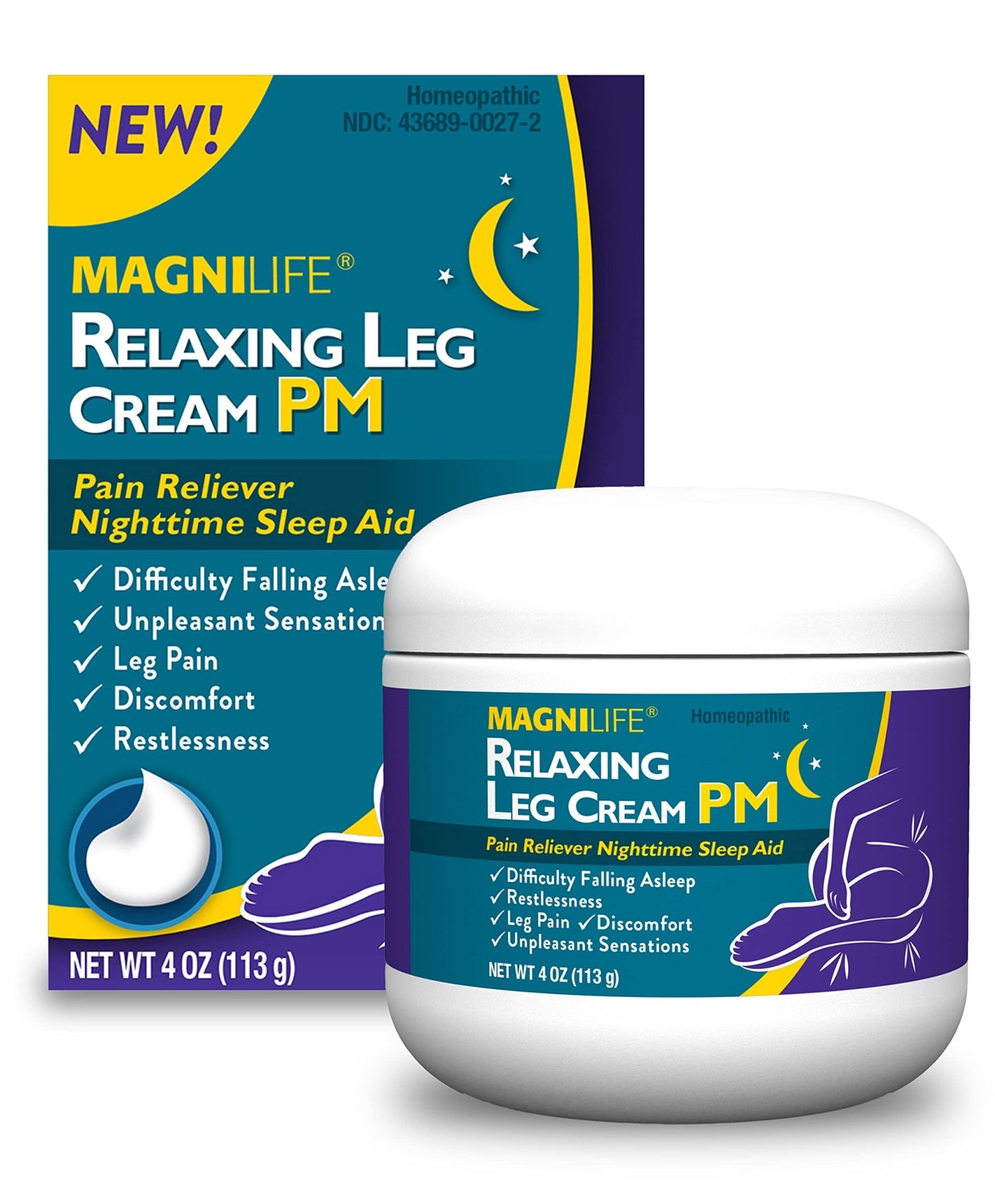 MagniLife Relaxing Leg Cream PM, 4 Oz, Homeopathic Nighttime Pain Reliever & Sleep Aid with Lavender & Magnesium, Non-Greasy Deep Penetrating Cream for Restless Legs & Discomfort - dailyvitalstore