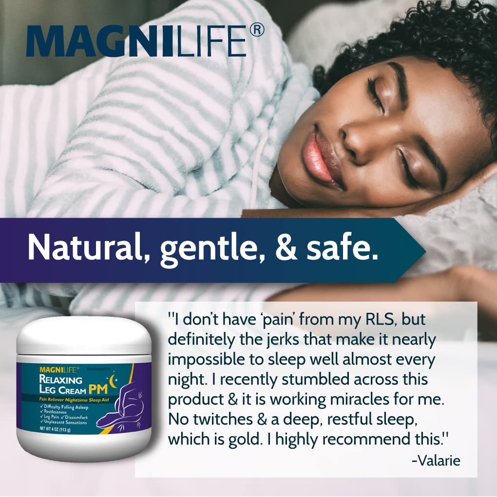 MagniLife Relaxing Leg Cream PM, 4 Oz, Homeopathic Nighttime Pain Reliever & Sleep Aid with Lavender & Magnesium, Non-Greasy Deep Penetrating Cream for Restless Legs & Discomfort - dailyvitalstore