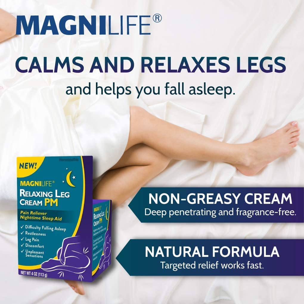 MagniLife Relaxing Leg Cream PM, 4 Oz, Homeopathic Nighttime Pain Reliever & Sleep Aid with Lavender & Magnesium, Non-Greasy Deep Penetrating Cream for Restless Legs & Discomfort - dailyvitalstore