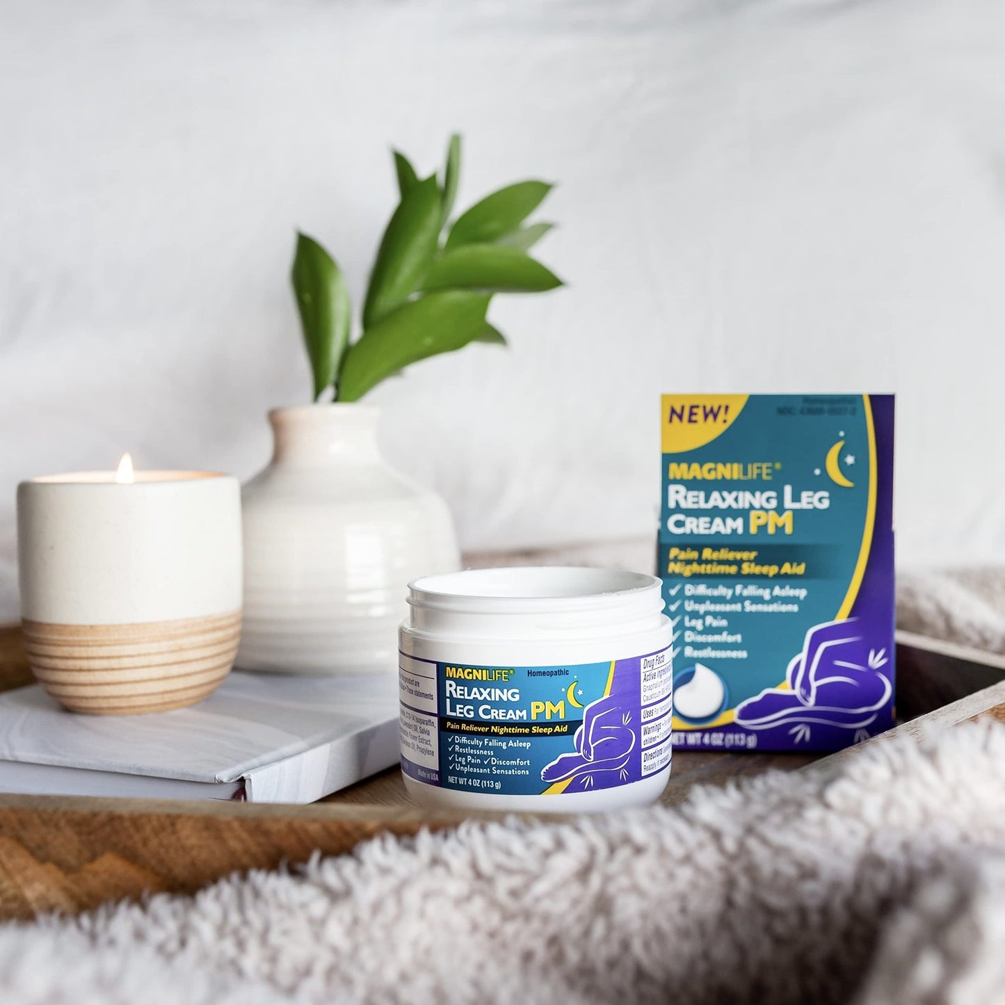 MagniLife Relaxing Leg Cream PM, 4 Oz, Homeopathic Nighttime Pain Reliever & Sleep Aid with Lavender & Magnesium, Non-Greasy Deep Penetrating Cream for Restless Legs & Discomfort - dailyvitalstore