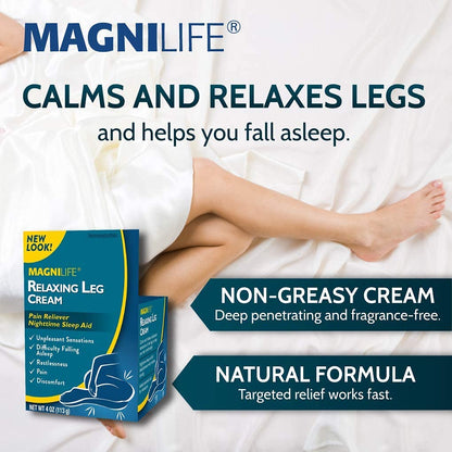 MagniLife Relaxing Leg Cream, Restless Legs, Deep Penetrating Topical for Pain, Naturally Soothe Cramping, Discomfort, and Tossing with Lavender and Magnesium - 4oz - dailyvitalstore
