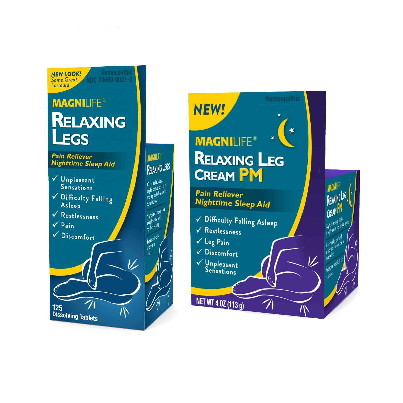MagniLife Relaxing Legs 125 Count Quick Dissolve Tablets Relaxing Leg Cream PM 4oz Jar Restless Legs - dailyvitalstore