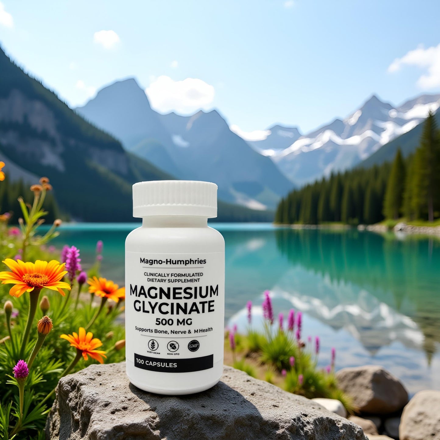 Magno-Humphries Magnesium Glycinate 500 mg - 100 Capsules | Gentle Chelated Form | Muscle, Nerve & Bone Support | Dietary Supplement | GMP Manufactured in The USA - dailyvitalstore