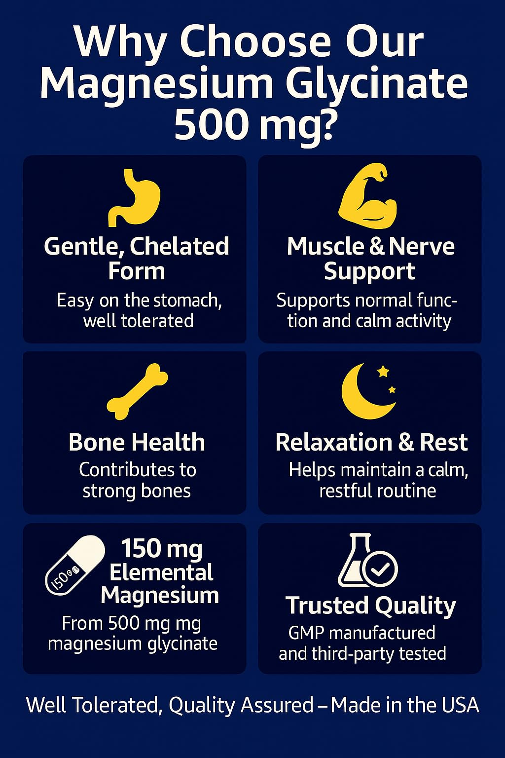 Magno-Humphries Magnesium Glycinate 500 mg - 100 Capsules | Gentle Chelated Form | Muscle, Nerve & Bone Support | Dietary Supplement | GMP Manufactured in The USA - dailyvitalstore
