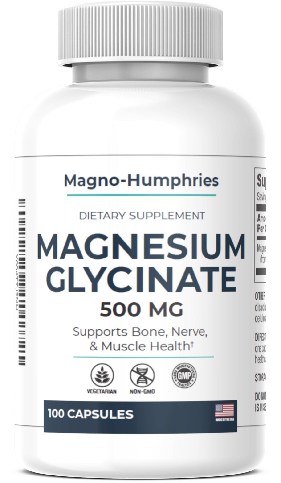 Magno-Humphries Magnesium Glycinate 500 mg - 100 Capsules | Gentle Chelated Form | Muscle, Nerve & Bone Support | Dietary Supplement | GMP Manufactured in The USA - dailyvitalstore