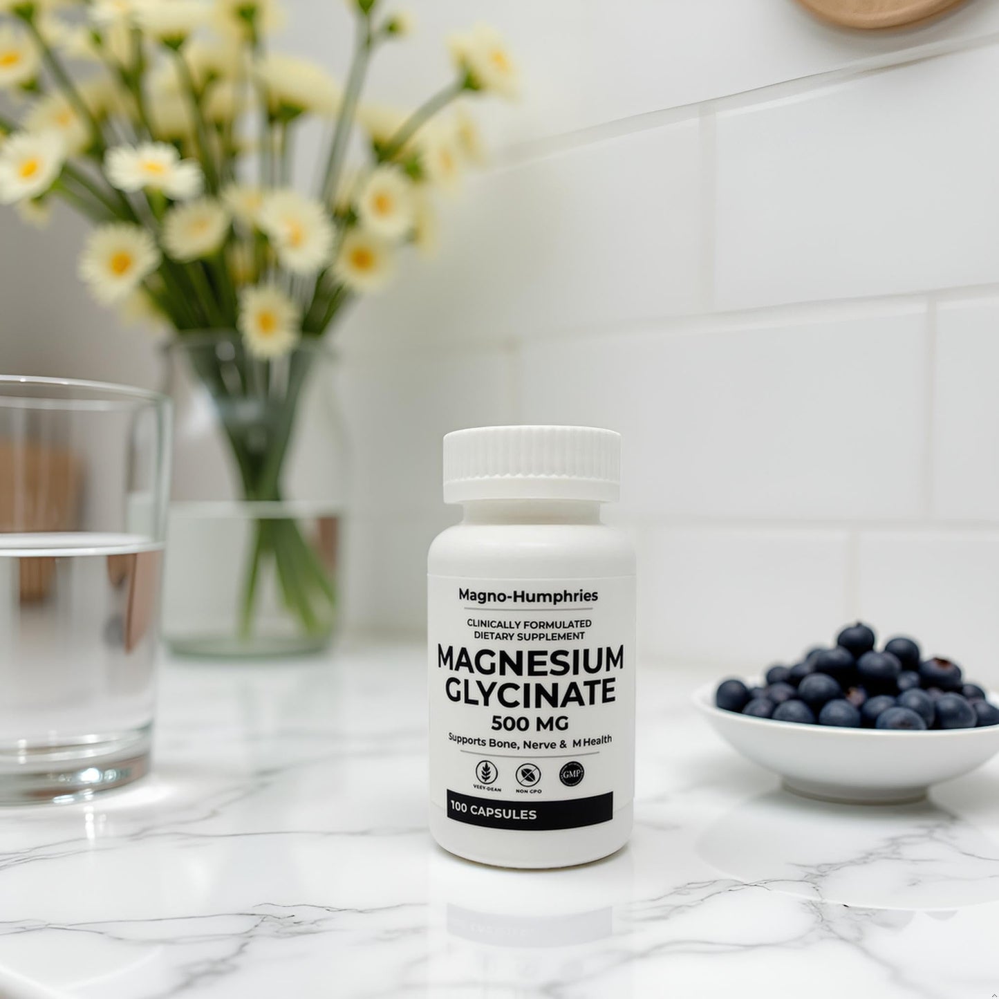 Magno-Humphries Magnesium Glycinate 500 mg - 100 Capsules | Gentle Chelated Form | Muscle, Nerve & Bone Support | Dietary Supplement | GMP Manufactured in The USA - dailyvitalstore