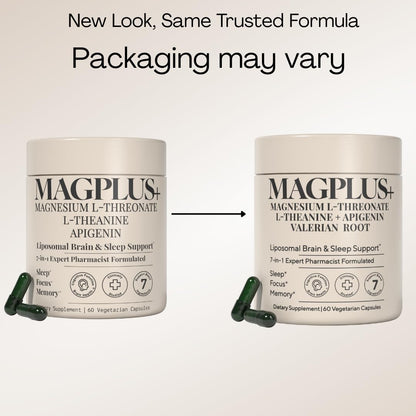 MAGPLUS+ Magnesium L-Threonate w Apigenin & L Theanine | 7-Ingredient Sleep Blend | Brain, Memory, & Sleep Support | Liposomal Magnesium Threonate Supplement (60 Capsules) - dailyvitalstore