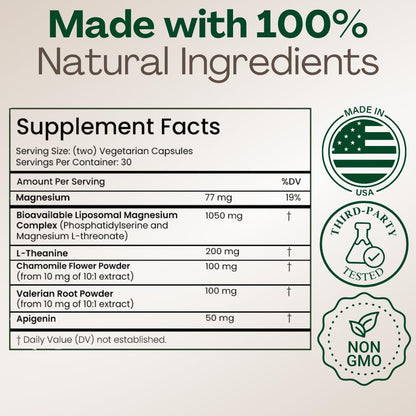 MAGPLUS+ Magnesium L-Threonate w Apigenin & L Theanine | 7-Ingredient Sleep Blend | Brain, Memory, & Sleep Support | Liposomal Magnesium Threonate Supplement (60 Capsules) - dailyvitalstore