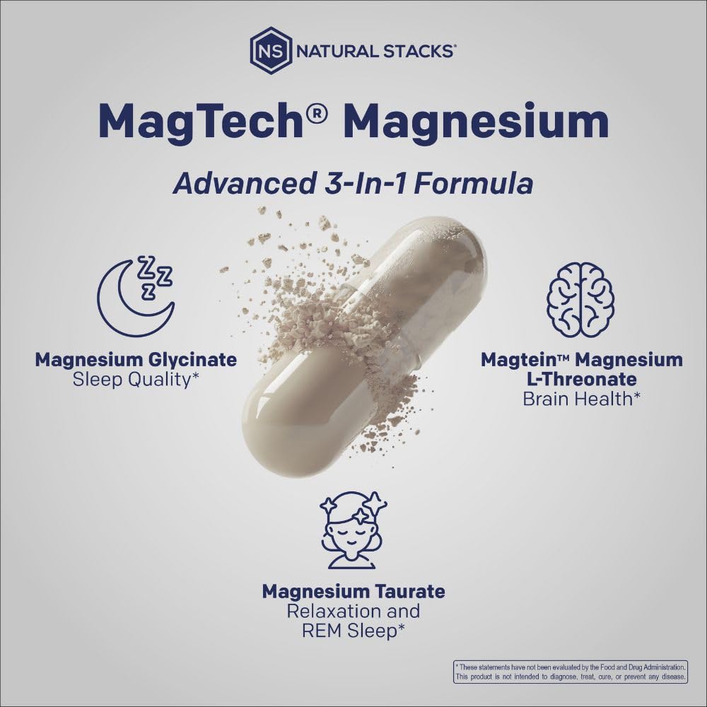 MagTech Magnesium Supplement - 3 Forms of Magnesium: Magtein L-Threonate, Glycinate & Taurate - 200mg Chelated Magnesium Complex - dailyvitalstore