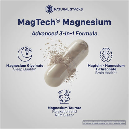 MagTech Magnesium Supplement - 3 Forms of Magnesium: Magtein L-Threonate, Glycinate & Taurate - 200mg Chelated Magnesium Complex - dailyvitalstore