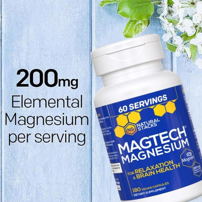 MagTech Magnesium Supplement - 3 Forms of Magnesium: Magtein L-Threonate, Glycinate & Taurate - 200mg Chelated Magnesium Complex - dailyvitalstore