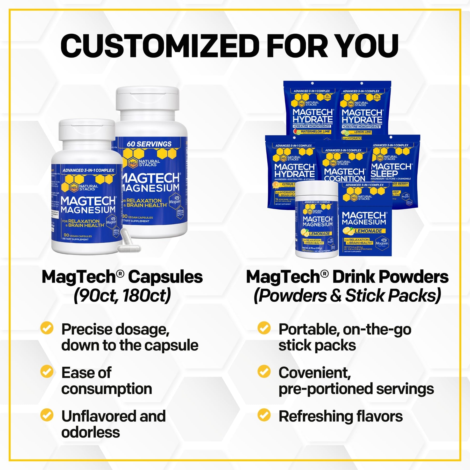 MagTech Magnesium Supplement - 3 Forms of Magnesium: Magtein L-Threonate, Glycinate & Taurate - 200mg Chelated Magnesium Complex - dailyvitalstore