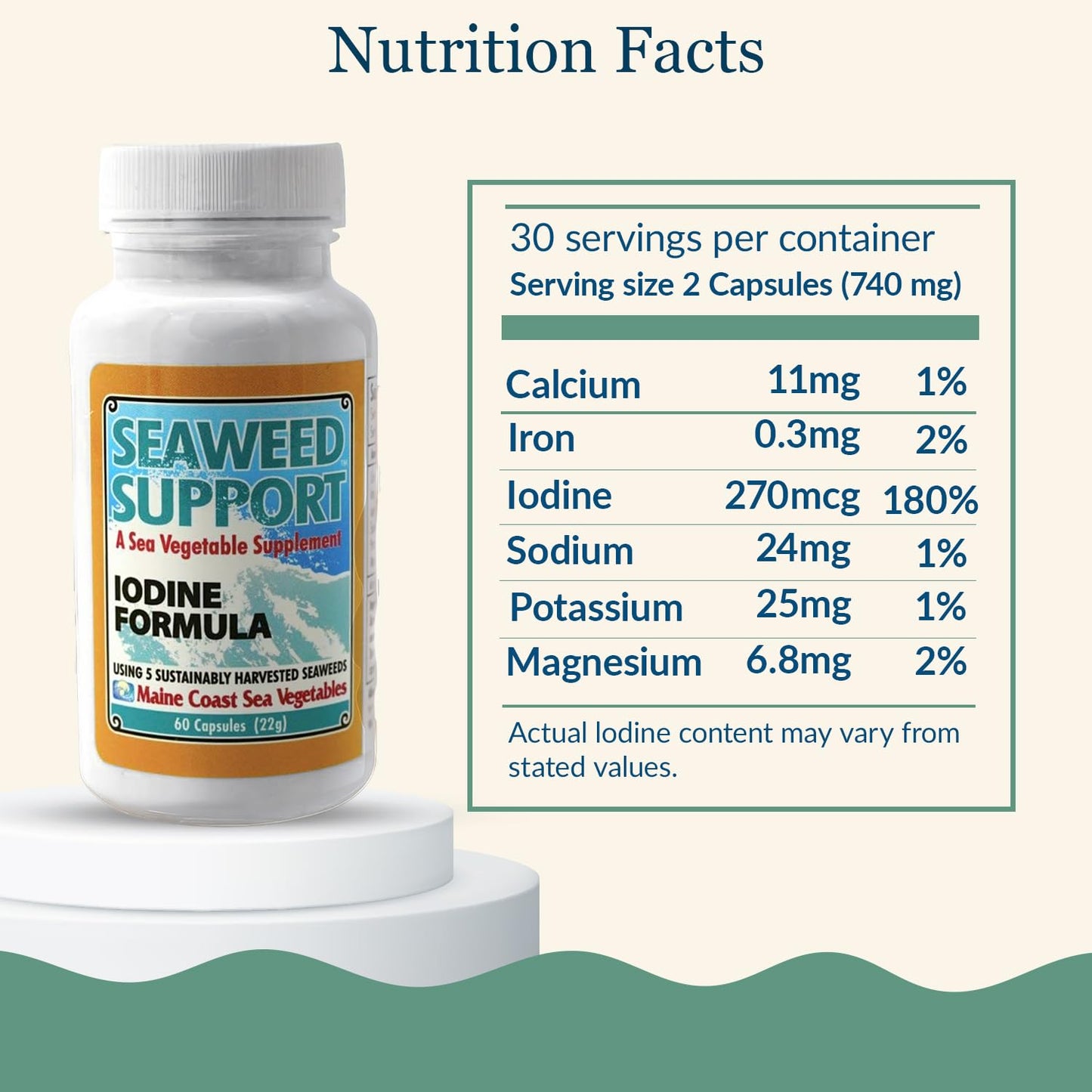 Maine Coast Sea Vegetables Seaweed Support Iodine Formula | Source of Iodine from Seaweed | Daily Use Iodine Supplement | Organic Alaria, Rockweed, Sea Lettuce, Dulse & Bladderwrack blend | 60 Capsule - dailyvitalstore
