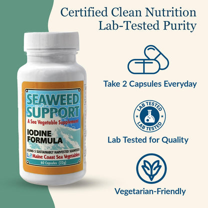 Maine Coast Sea Vegetables Seaweed Support Iodine Formula | Source of Iodine from Seaweed | Daily Use Iodine Supplement | Organic Alaria, Rockweed, Sea Lettuce, Dulse & Bladderwrack blend | 60 Capsule - dailyvitalstore