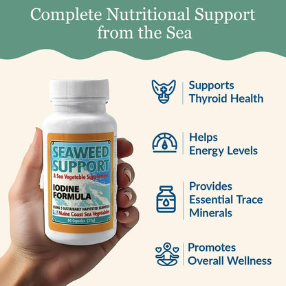 Maine Coast Sea Vegetables Seaweed Support Iodine Formula | Source of Iodine from Seaweed | Daily Use Iodine Supplement | Organic Alaria, Rockweed, Sea Lettuce, Dulse & Bladderwrack blend | 60 Capsule - dailyvitalstore