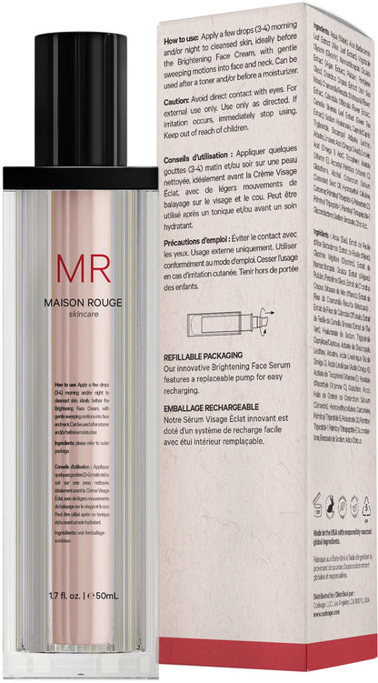 Maison Rouge Brightening Face Serum by Codeage - Glutathione Serum, Vitamin C, E, Hyaluronic Acid, Collagen - Radiance Enhancing - Parabens and Sulfates-Free - Refillable - All Skin Types - 1.7 fl oz - dailyvitalstore