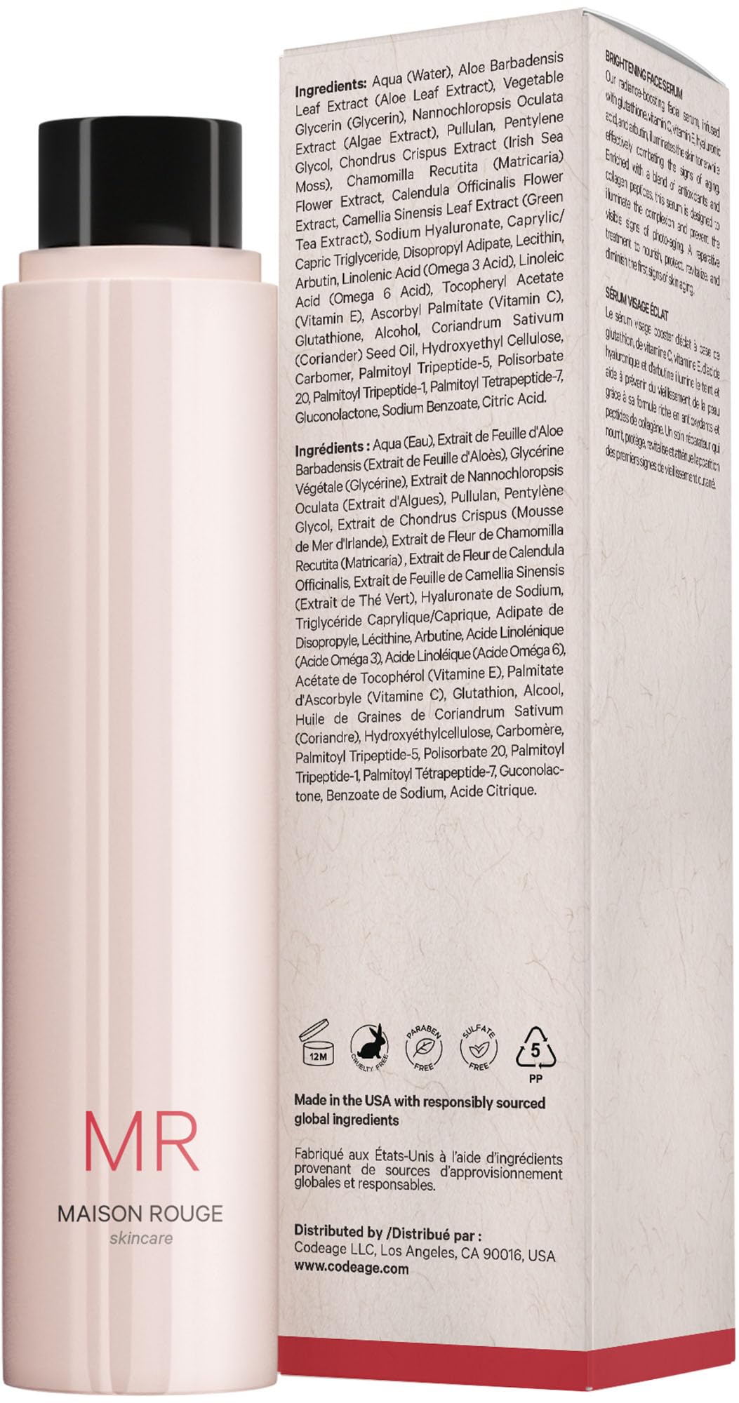 Maison Rouge Brightening Face Serum Refill by Codeage – Glutathione, Vitamin C, E, Hyaluronic Acid & Collagen – Radiance & Antioxidant Support – Paraben-Free – For All Skin Types – 1.7 fl oz - dailyvitalstore
